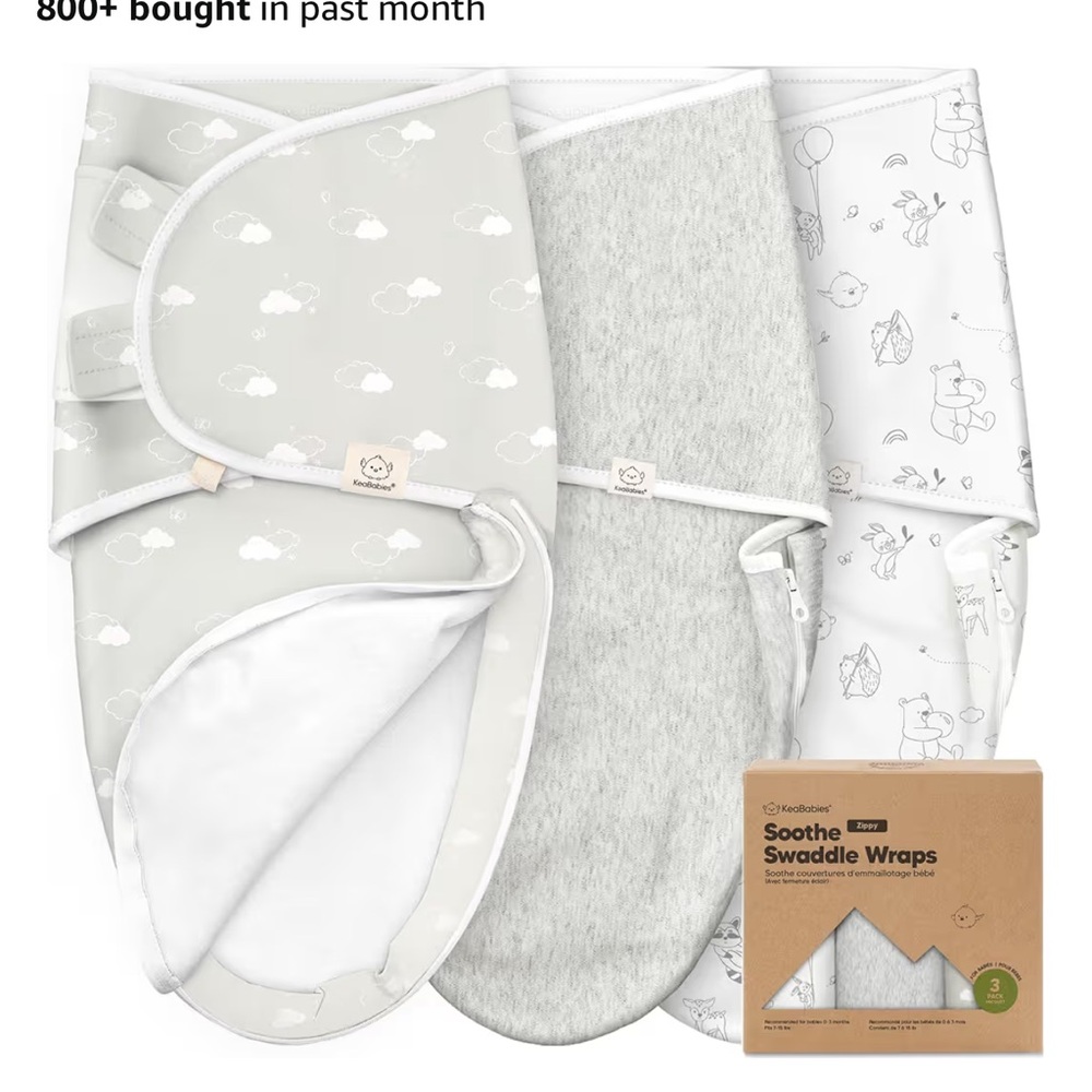 Gray and White Swaddle Wraps Size 0-3